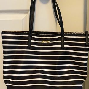 Kate Spade zip top tote black & white stripe
